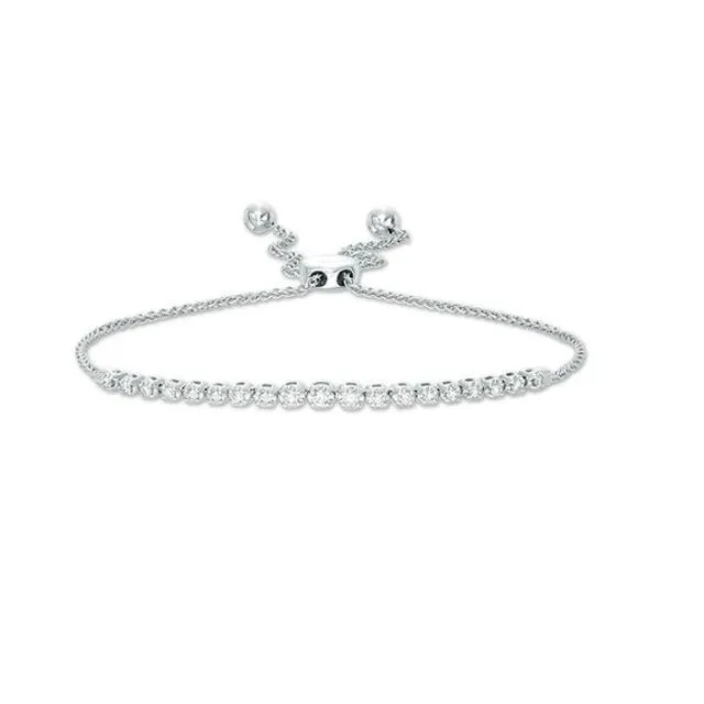 1/4 CT. T.w. Diamond Graduated Bolo Bracelet in 10K White Gold - 9.5"