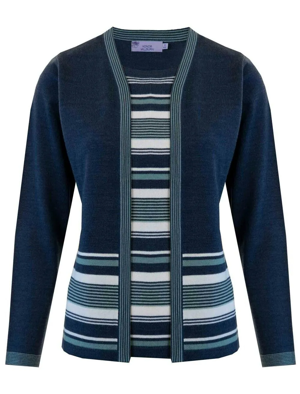 Dark Blue 2 in 1 Cardigan with Stripe Insert