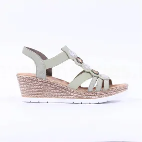 Elasticated Wedge Sandal - Green