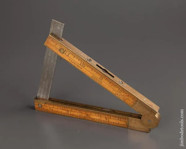 Extra Fine STANLEY No. 036 Full Bound Boxwood and Brass One Foot Two Fold Combination Rule - 78237R