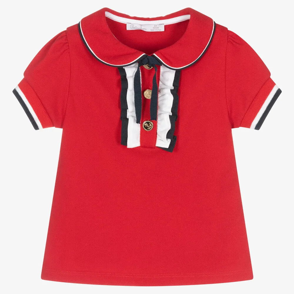 Girls Red Cotton Piqué Polo Shirt