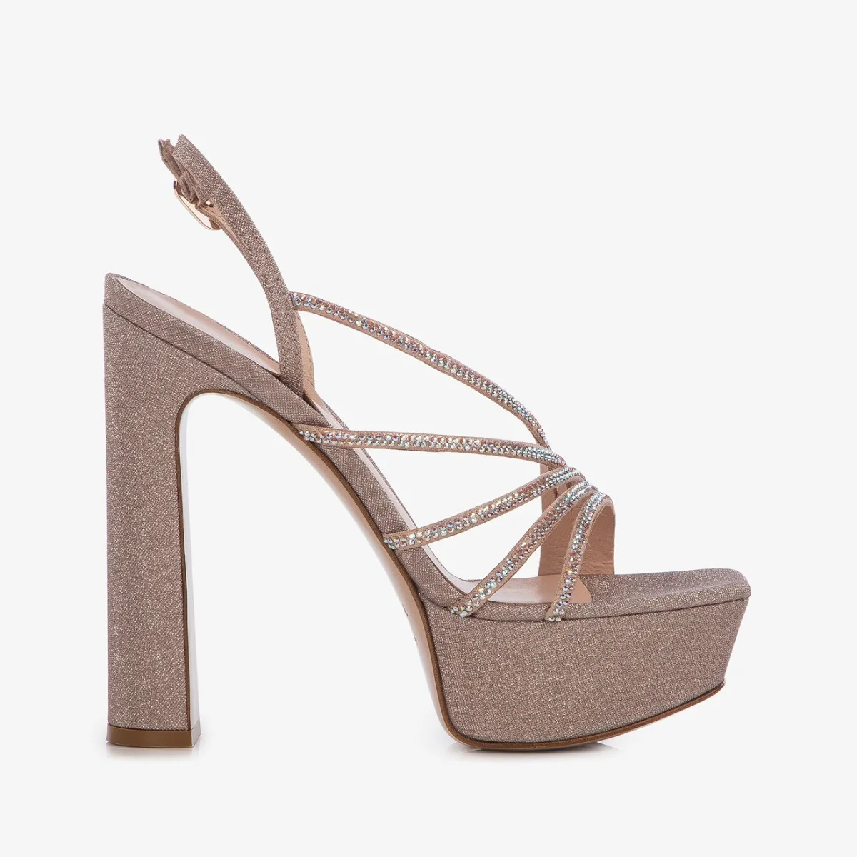 SCARLET SANDAL 140 mm Skin nude glittered fabric platform sandal